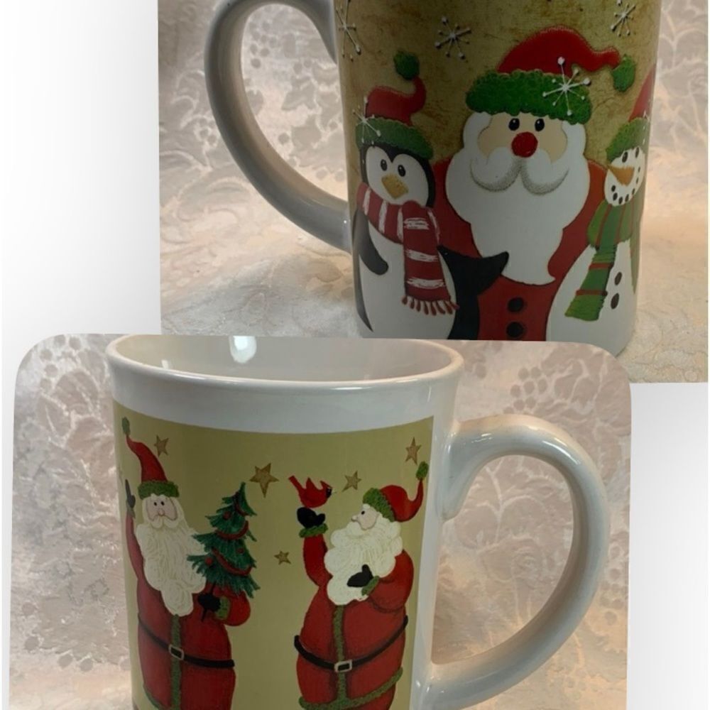 Christmas Santa Penguin Snowman Coffee Tea Cocoa Collector Holiday 2 Mug Set